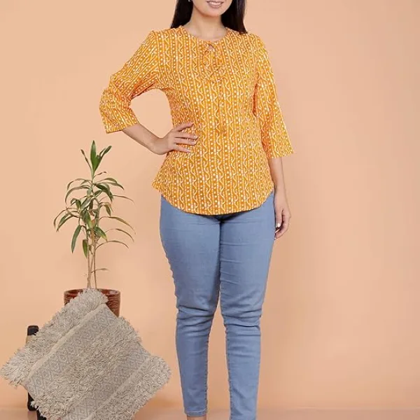 Printed Straight Round Neck with Tassels Kurti