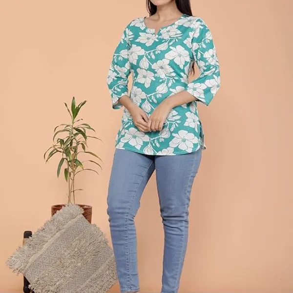 Women's Cotton Floral Printed Tunic Straight Kurti