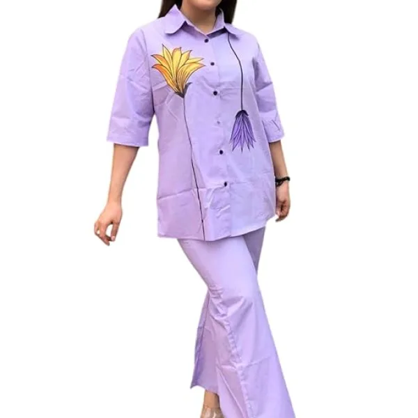 Women's Cotton Floral Printed Straight Short Shirt Kurti with Pant