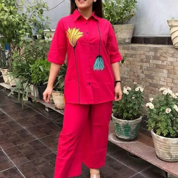 Women's Cotton Floral Printed Straight Short Shirt Kurti with Pant