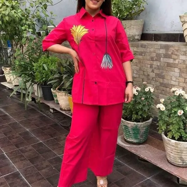 Women's Cotton Floral Printed Straight Short Shirt Kurti with Pant