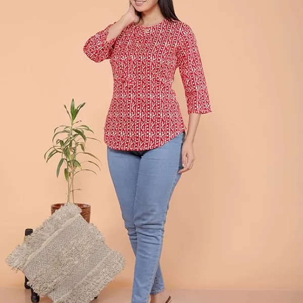 Printed Straight Round Neck with Tassels Kurti