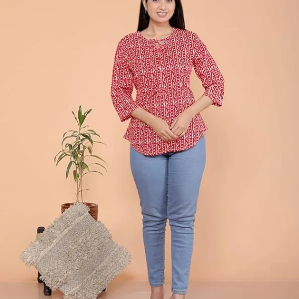 Printed Straight Round Neck with Tassels Kurti