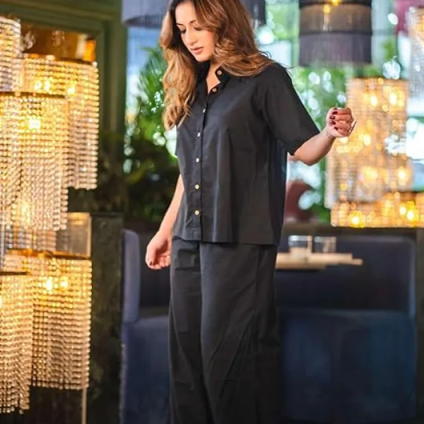 Women's Cotton Plain Straight Short Kurti with Pant Set