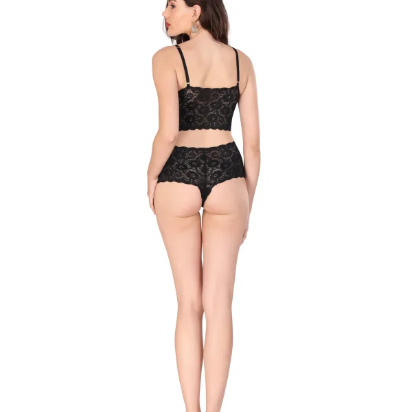 Black Bridal Lace Bra Panty Lingerie Set for Women
