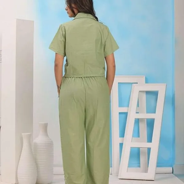 Women's Cotton Embroidered Crop top Co-Ord Set