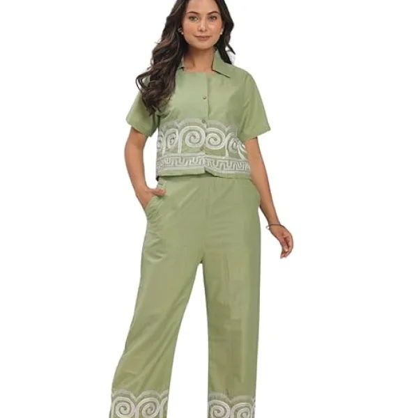Women's Cotton Embroidered Crop top Co-Ord Set