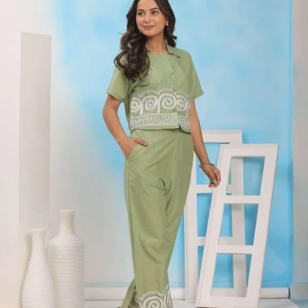 Women's Cotton Embroidered Crop top Co-Ord Set