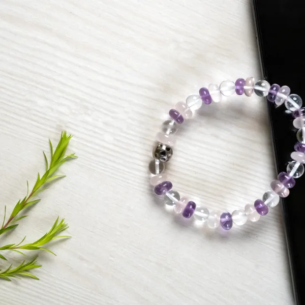 AMETHYST, ROSE QUARTZ AND CLEAR QUARTZ BRACELET FOR STRENGTH, LOVE AND FULFILLING RELATIONSHIP