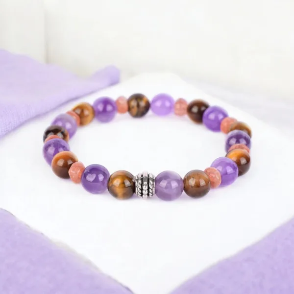 Amethyst, Tiger's Eye, and Sunstone Healing Bracelet for Calm, Confidence, and Vitality
