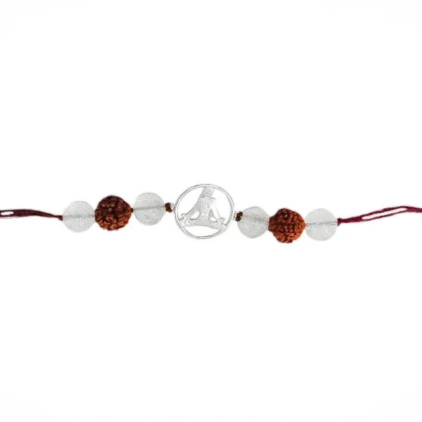 Handmade Sustainable Healing Beads Rakhi | Clear Quartz & Rudraksh | Meditation Charm