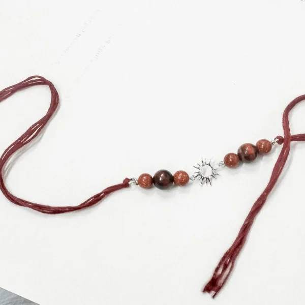 Handmade Sustainable Healing Beads Rakhi | Sunstone & Red Tiger Eye | Sun Charm