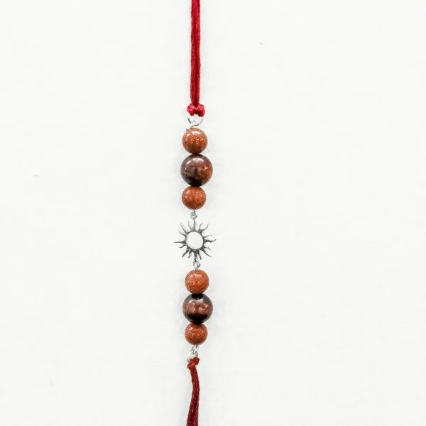 Handmade Sustainable Healing Beads Rakhi | Sunstone & Red Tiger Eye | Sun Charm