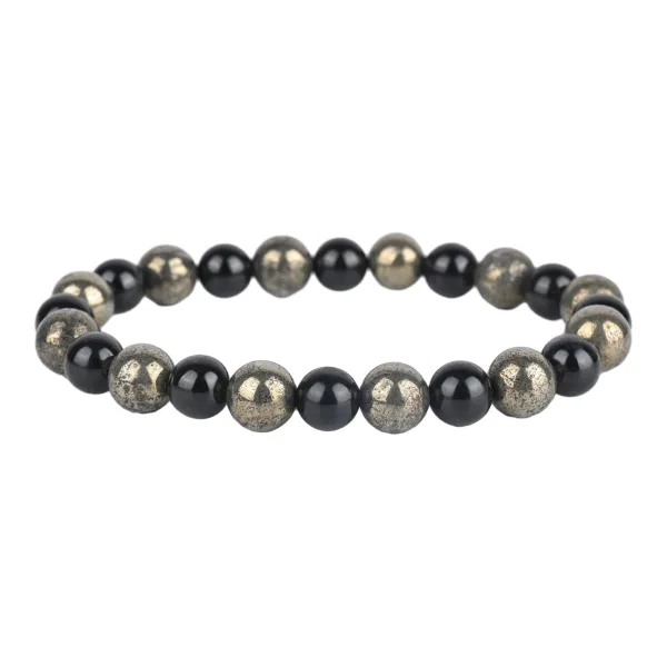 Natural Pyrite & Tourmaline Bracelet for Wealth, Power & Protection