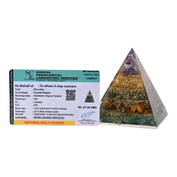 Natural Multi-Stone Money Magnet Pyramid for Wealth and Prosperity