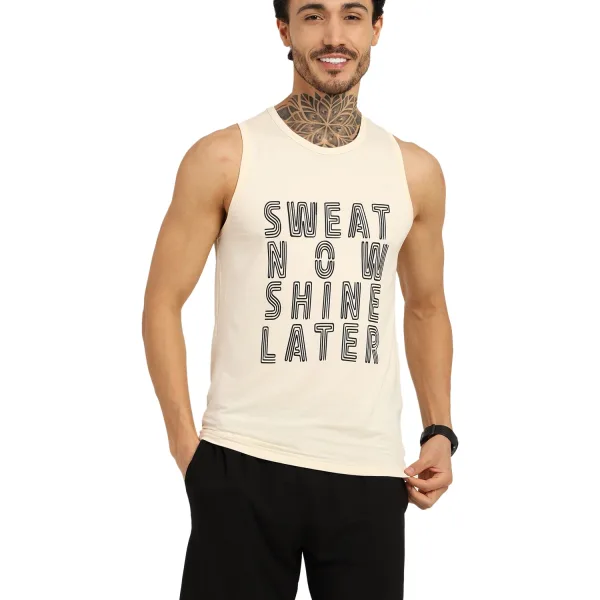 Men's Bamboo Fabric Workout Gym Vest | Cream