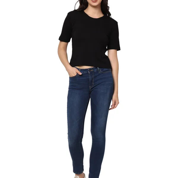 Elegant Bamboo Rib Fabric Half Sleeves Top For Girl | Black