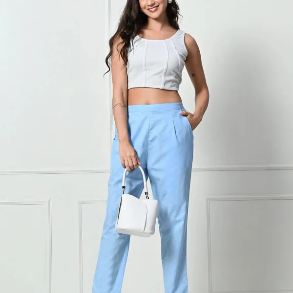 Women’s Linen Cotton Palazzo Pants – Effortless Style & Breathable Comfort | Blue