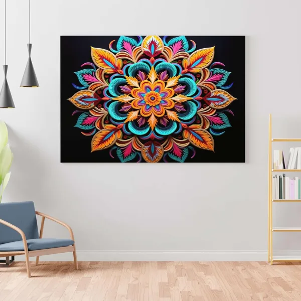 Mandala Art Canvas Painting with Frame for Wall Display