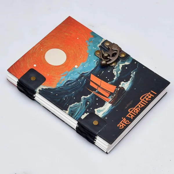 Handmade Printed Cardboard Journal Diary Black Cover with Buckle Lock