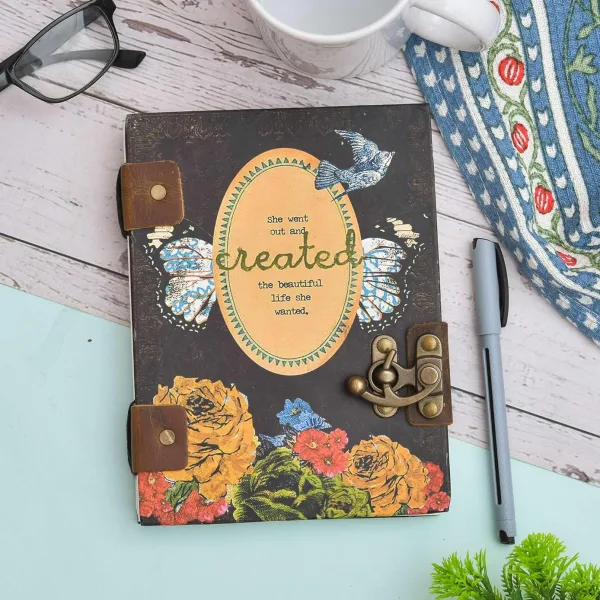 Handmade Printed Cardboard Journal Buckle Lock Unruled 200