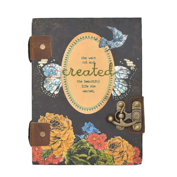 Handmade Printed Cardboard Journal Buckle Lock Unruled 200