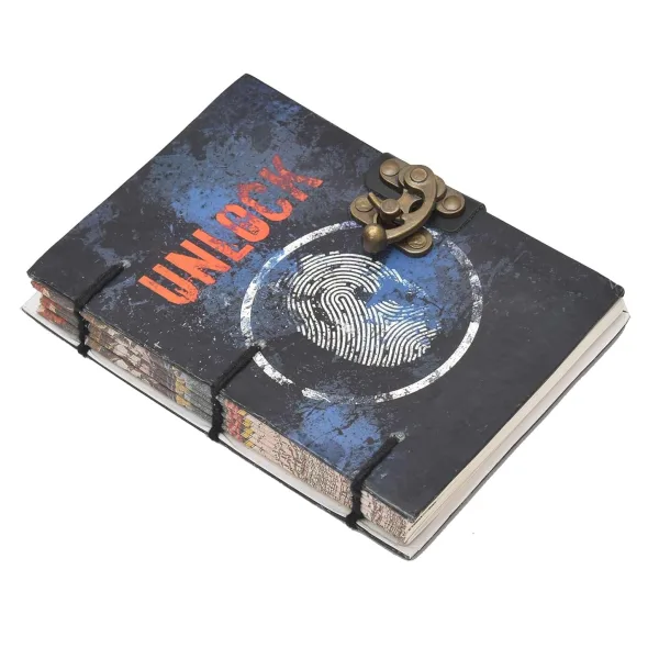 Handmade Printed Cardboard Journal With Buckle Lock Unruled 200 Pages