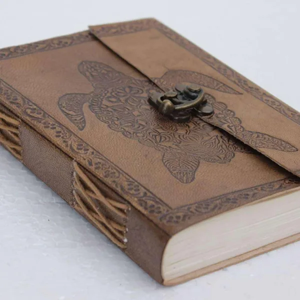 Leather Journal Diary with Metal Lock – Handmade 200 Pages