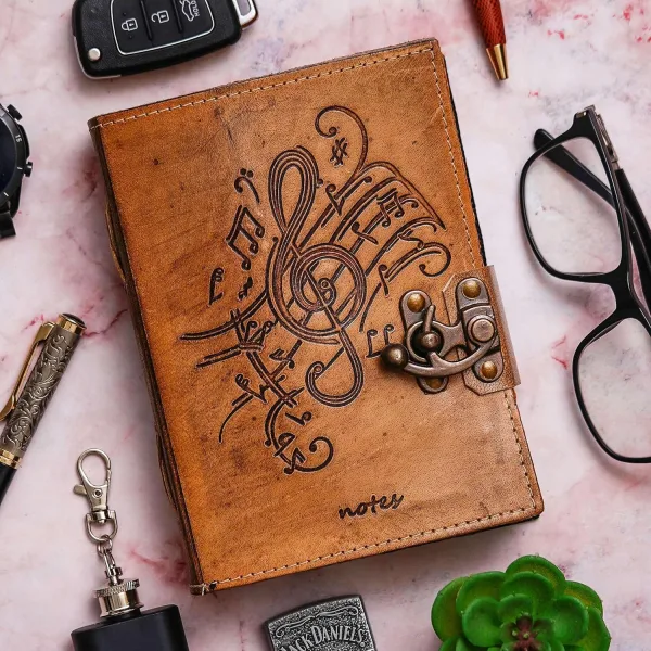 Vintage Leather Diary with Secure Metal Lock Closure