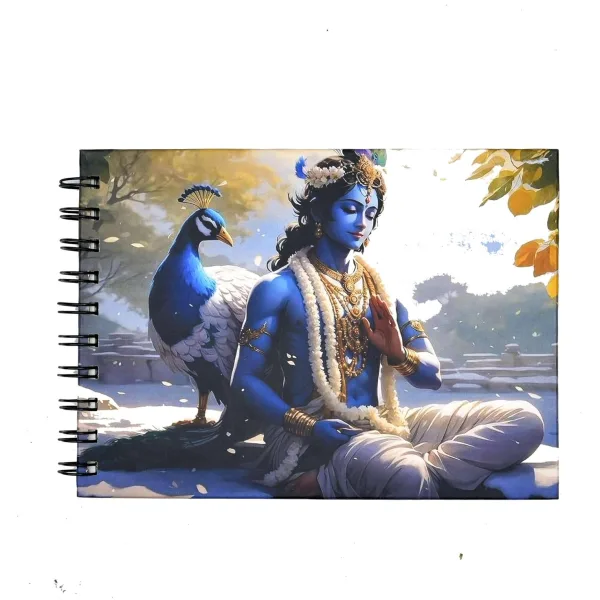Handmade Krishna Peacock Printed Cardboard Diary for Writing