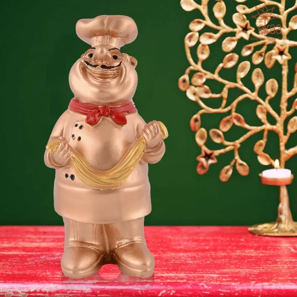 Cute Chef Golden Resin Showpiece for Kitchen Decoration