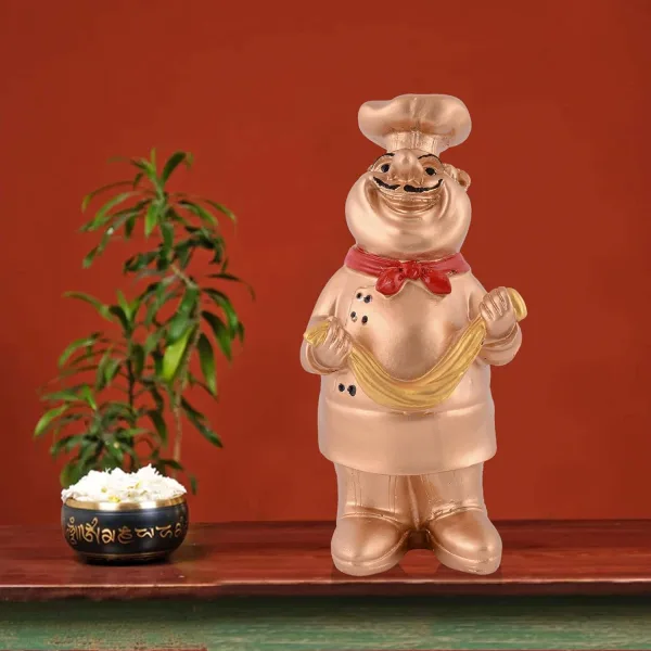 Cute Chef Golden Resin Showpiece for Kitchen Decoration
