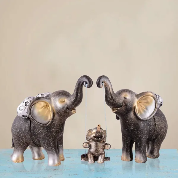 Set of 3 Resin Elephant Showpieces for Home Decor