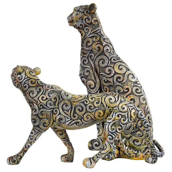 Antique Panther Animal Figurines Set of 2 for Home Decor