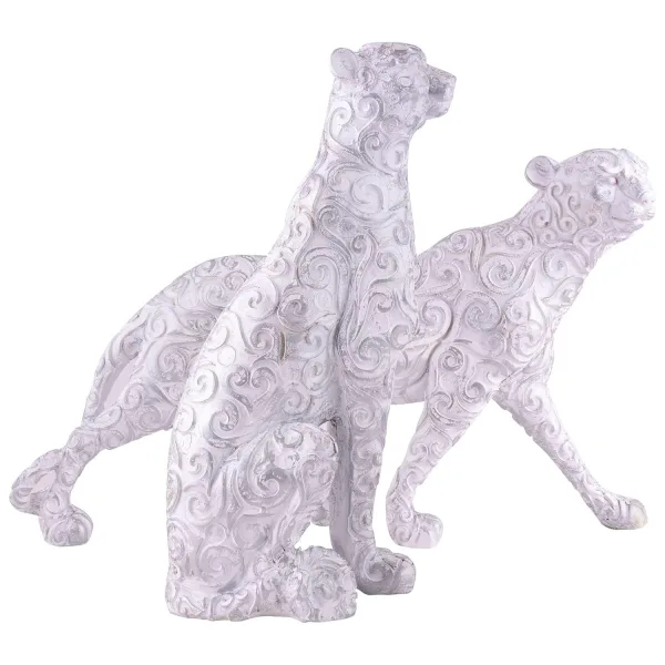 White Panther Antique Animal Showpiece Set of 2 for Home Decor