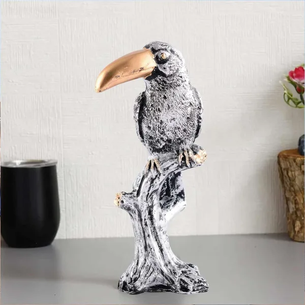 Decorative Silver Resin Parrot Showpiece for Home Decor