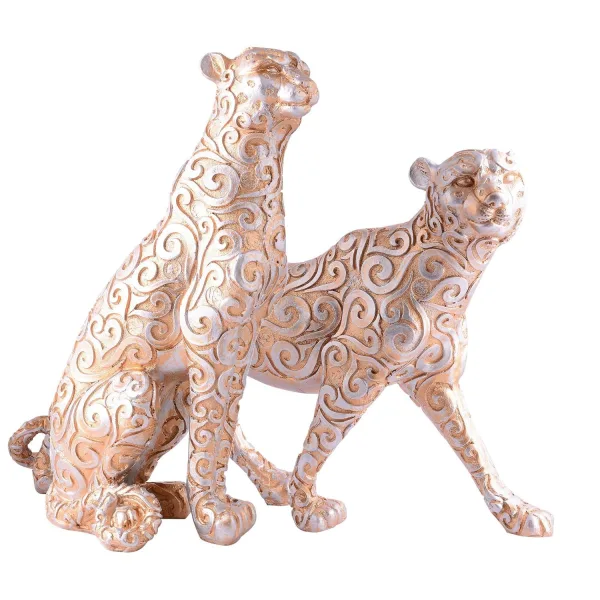 Skin Panther Antique Animal Showpiece Set of 2 for Home Decor