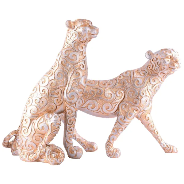 Skin Panther Antique Animal Showpiece Set of 2 for Home Decor