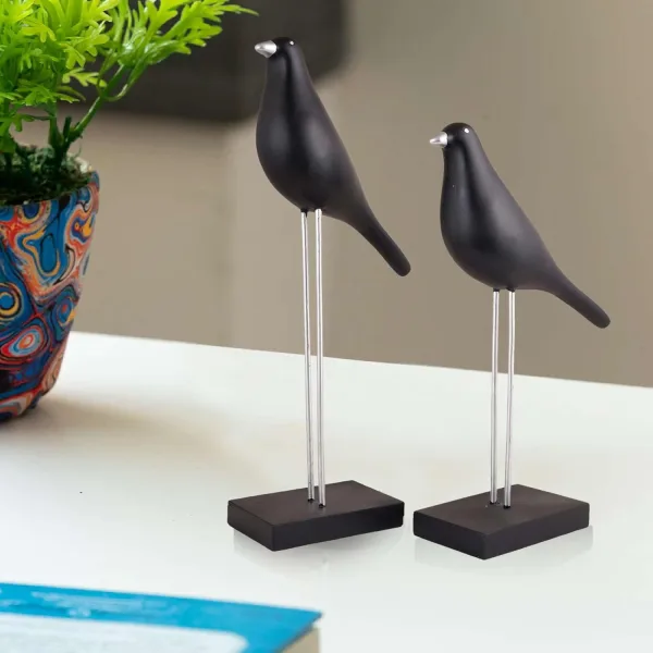 Sparrow Bird Decorative Showpiece on Iron Stand for Home Decor