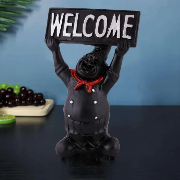 Resin Cute Chef Showpiece Miniature Statue Black Color for Kitchen Decor