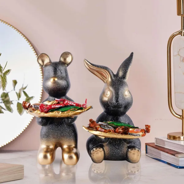 Whimsical Rabbit Home Decor Figurines for Shelf Display