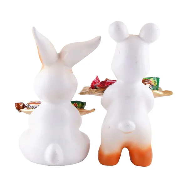 Set of 2 Rabbit Figurines Decorative Home Animal Statues