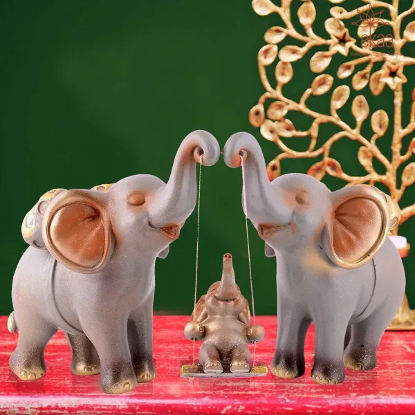 Artistic Elephant Showpiece Trio for Home Shelves