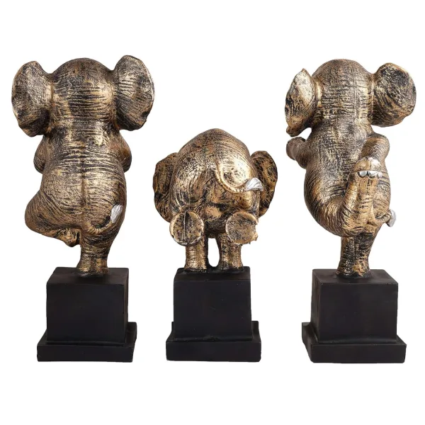 Polyresin Golden Elephant Showpiece Set of 3 Decor