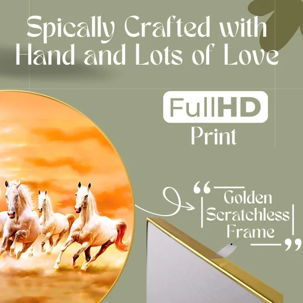 Seven Horses Vastu Painting For Wall Decoration Big Large Size 7 Horse Vastu Frame Golden Framed Painting