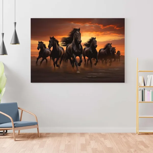 Seven Horse Painting For Wall Decoration With Frame Canvas Painting For Living Room
