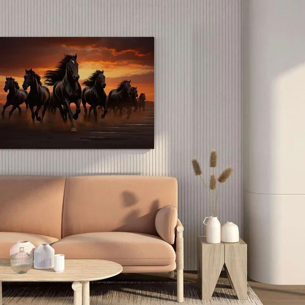 Seven Horse Painting For Wall Decoration With Frame Canvas Painting For Living Room