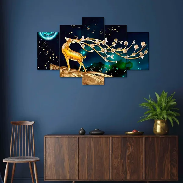 MDF Framed 3D Wall Painting Set of Five for Home Decoration, Big Size Painting for Living Room