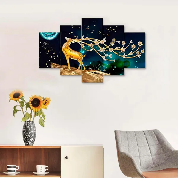 MDF Framed 3D Wall Painting Set of Five for Home Decoration, Big Size Painting for Living Room