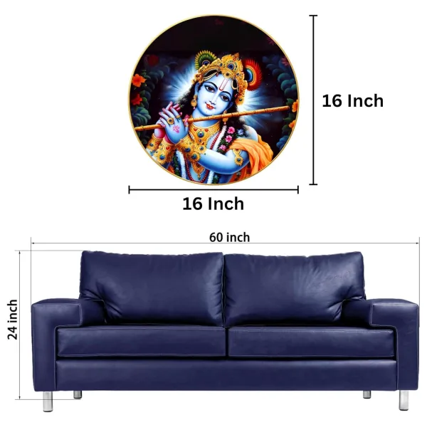 Radha Krishna Wall Painting for Wall Decoration with Frame Sparkle Glossy Round Golden Framed